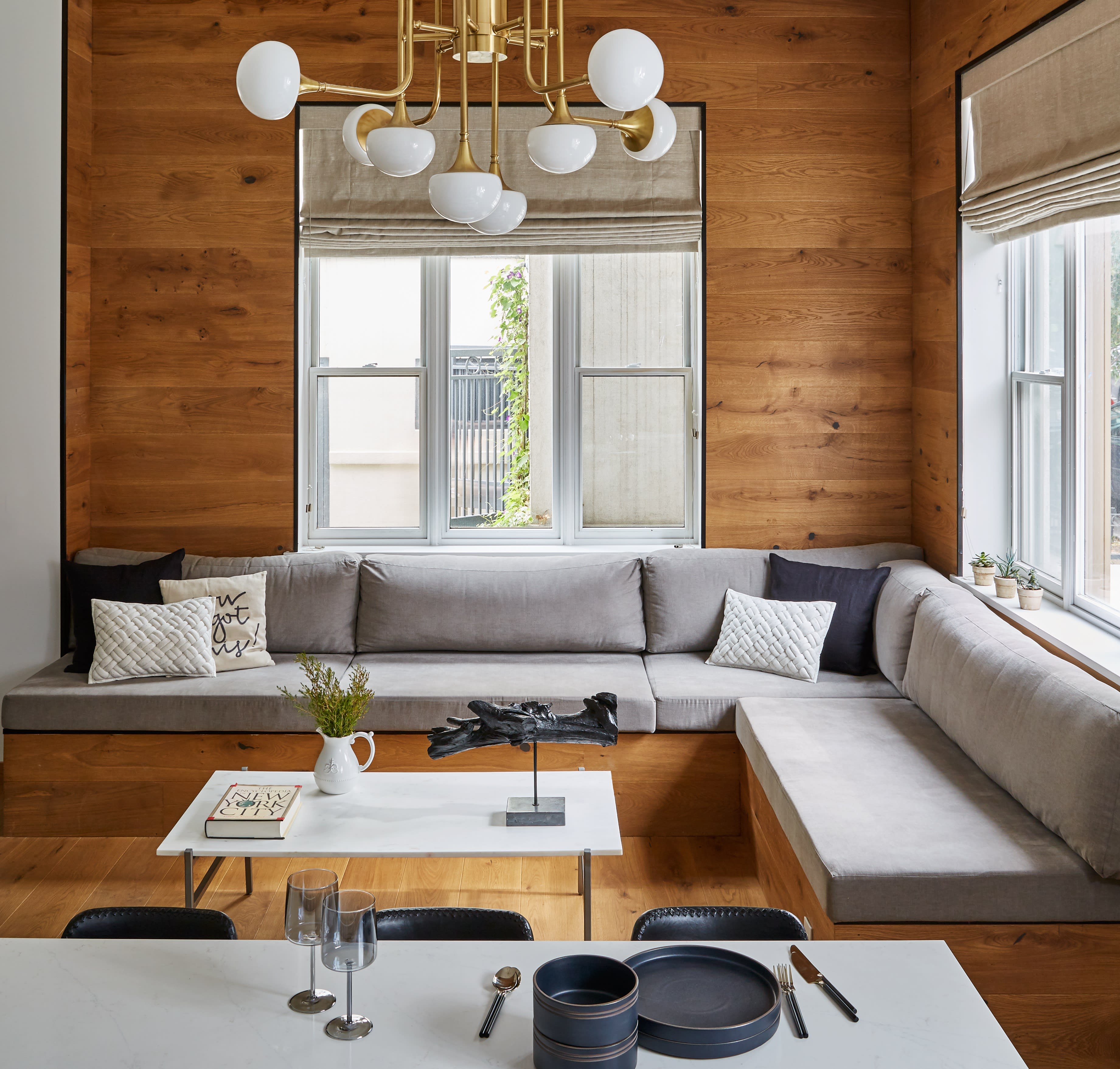 Wide plank hardwood flooring on walls and floors in house